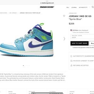 Like New Girls’ Nike Air Jordan 1 Mid SE Sprite Blue (GS).